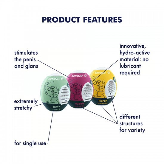 Satisfyer eggs 3er set riffle bubble fierce masturbator product features